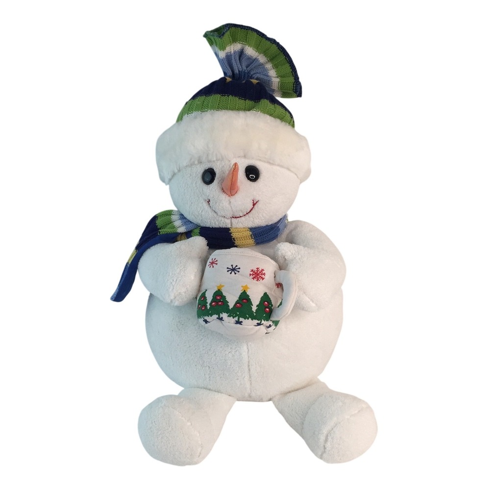 Animal Alley Snowman Plush 18" Toys R Us‎ Hot Cocoa Mug Knit Hat Scarf Vintage